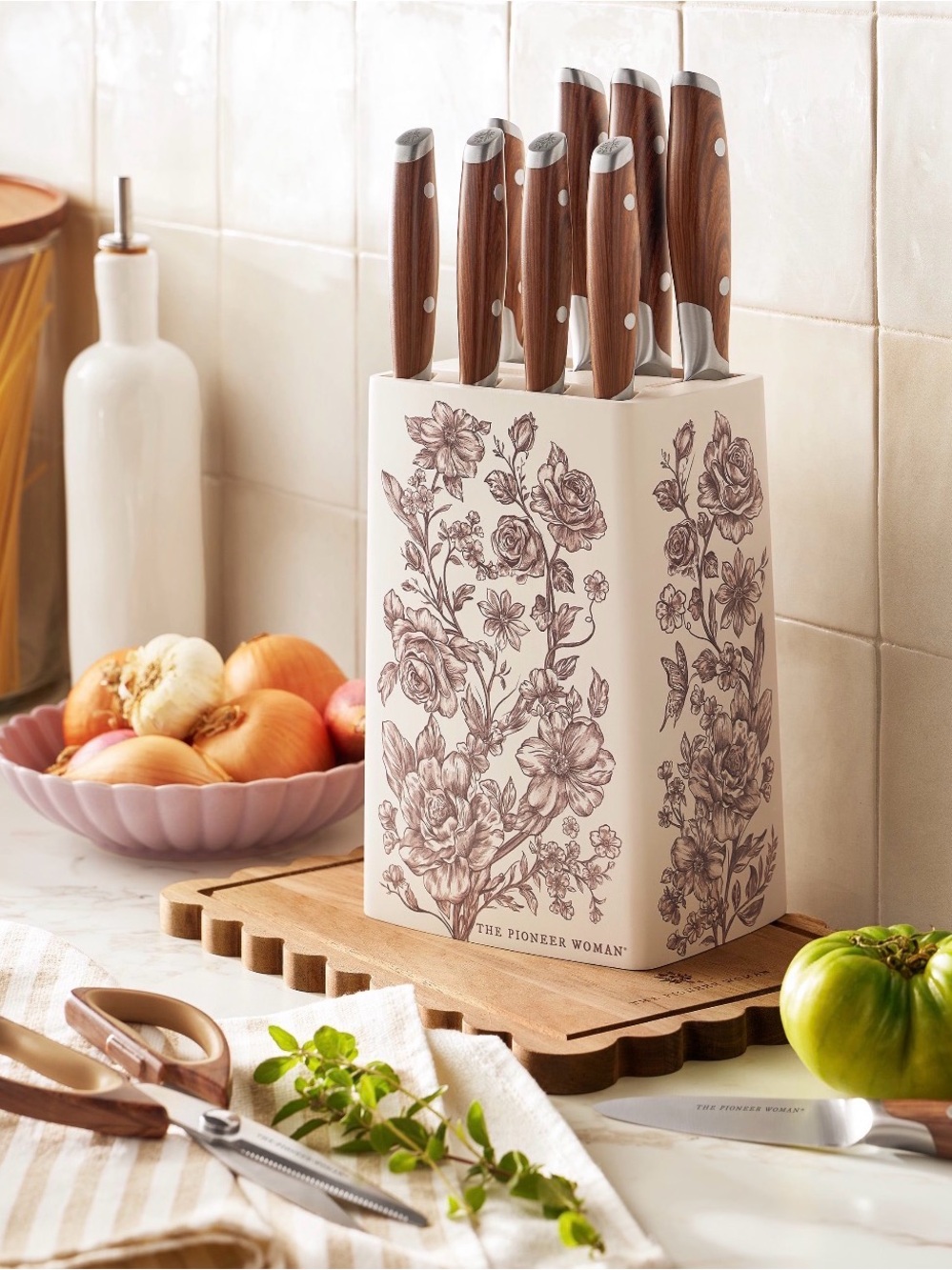 The Pioneer Woman Brown Agatha 11 -Piece Floral Knife Block Set